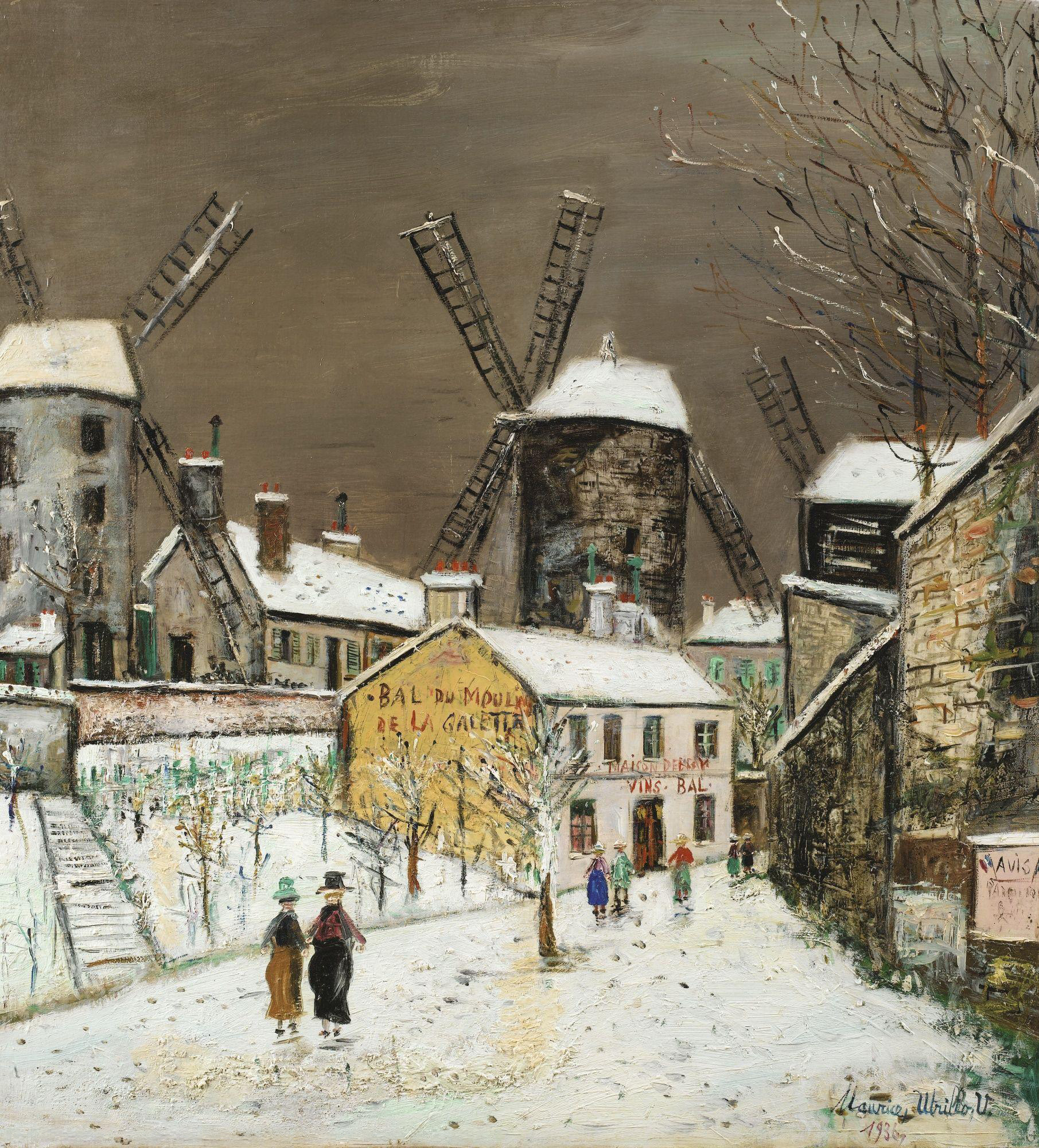 Les Trois moulins de Montmartre sous la neige 1936 – Maurice Utrillo V 1883-1955